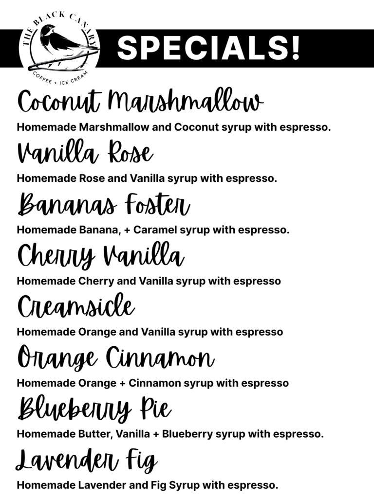 The Black Canary seasonal specials menu